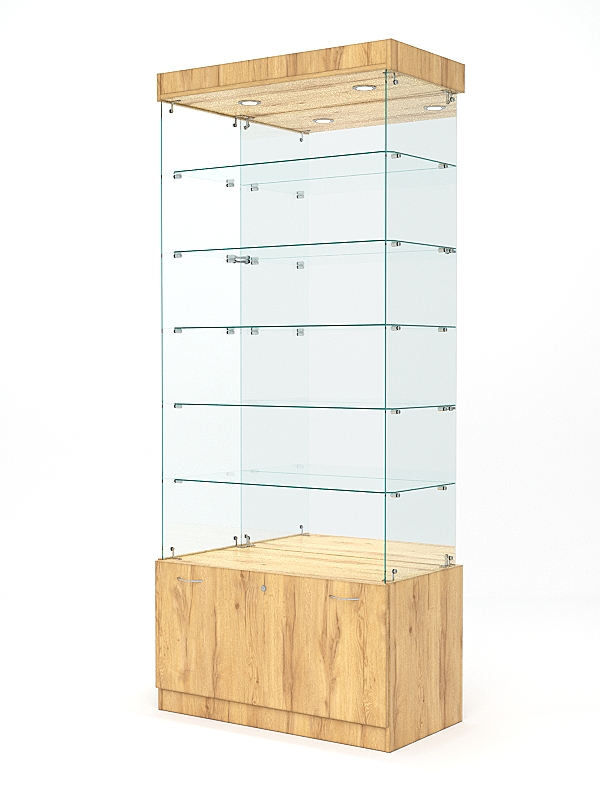 Витрина стеклянная КРИСТАЛЛ №603 (без дверок, задняя стенка - зеркало), Дуб Золотистый