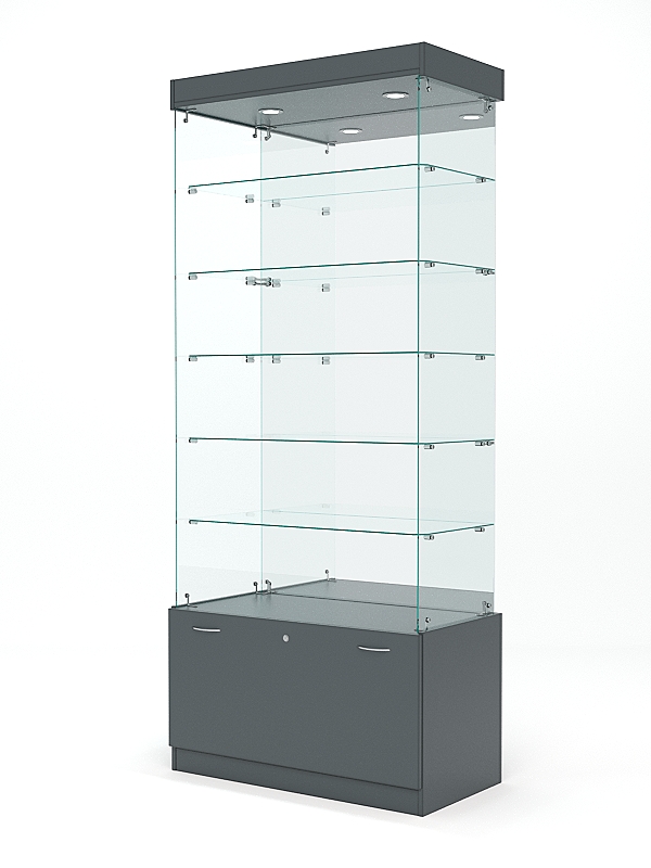 Витрина стеклянная КРИСТАЛЛ №603 (без дверок, задняя стенка - зеркало), Темно-Серый