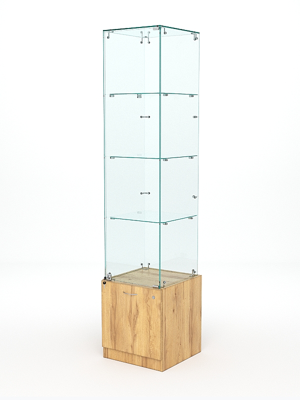 Витрина стеклянная КРИСТАЛЛ №6 (с дверкой, задняя стенка - стекло), Дуб Золотистый