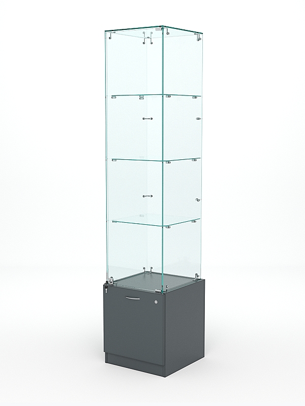 Витрина стеклянная КРИСТАЛЛ №6 (с дверкой, задняя стенка - стекло), Темно-Серый
