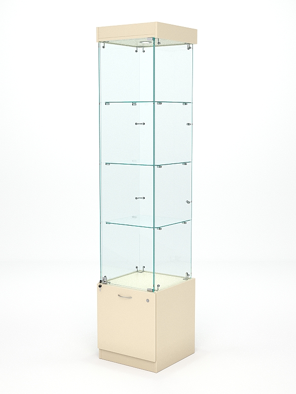 Витрина стеклянная КРИСТАЛЛ №2 (с дверкой, задняя стенка - стекло), Крем Вайс