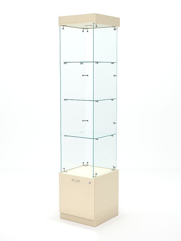 Витрина стеклянная КРИСТАЛЛ №102 (без дверки, задняя стенка - стекло), Крем Вайс