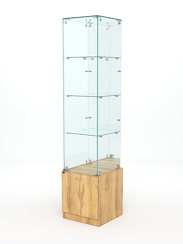 Витрина стеклянная КРИСТАЛЛ №8 (с дверкой, задняя стенка - зеркало), Дуб Золотистый