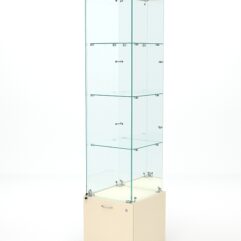 Витрина стеклянная КРИСТАЛЛ №4 (с дверкой, задняя стенка - зеркало), Крем Вайс