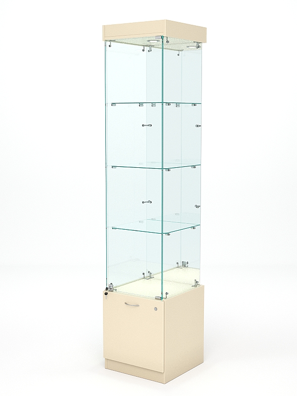 Витрина стеклянная КРИСТАЛЛ №4 (с дверкой, задняя стенка - зеркало), Крем Вайс