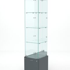 Витрина стеклянная КРИСТАЛЛ №4 (с дверкой, задняя стенка - зеркало), Темно-Серый
