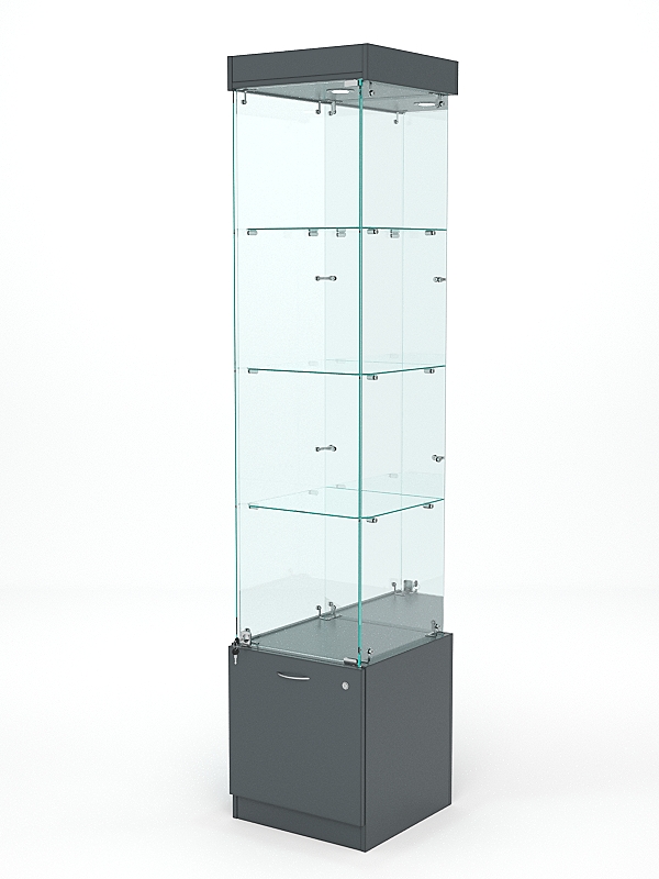 Витрина стеклянная КРИСТАЛЛ №4 (с дверкой, задняя стенка - зеркало), Темно-Серый