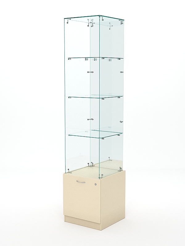 Витрина стеклянная КРИСТАЛЛ №108 (без дверки, задняя стенка - зеркало), Крем Вайс