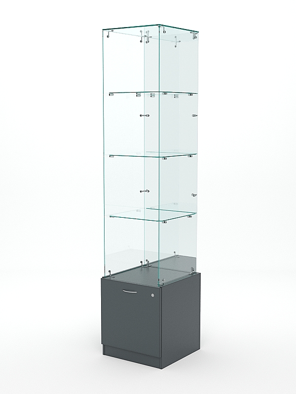 Витрина стеклянная КРИСТАЛЛ №108 (без дверки, задняя стенка - зеркало), Темно-Серый
