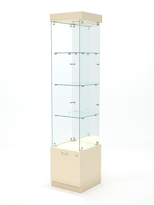 Витрина стеклянная КРИСТАЛЛ №104 (без дверки, задняя стенка - зеркало), Крем Вайс
