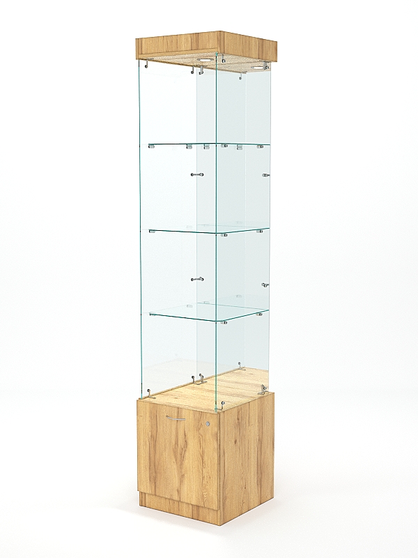 Витрина стеклянная КРИСТАЛЛ №104 (без дверки, задняя стенка - зеркало), Дуб Золотистый