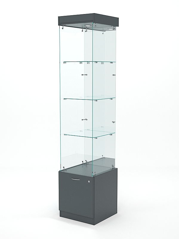 Витрина стеклянная КРИСТАЛЛ №104 (без дверки, задняя стенка - зеркало), Темно-Серый