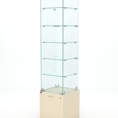 Витрина стеклянная КРИСТАЛЛ №506 (с дверкой, задняя стенка - стекло), Крем Вайс