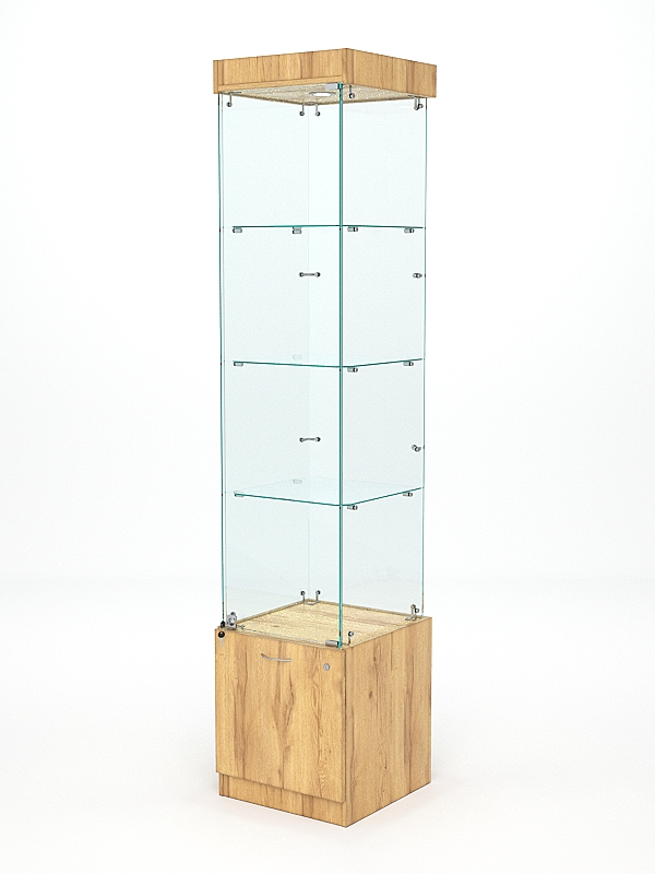 Витрина стеклянная КРИСТАЛЛ №502 (с дверкой, задняя стенка - стекло), Дуб Золотистый