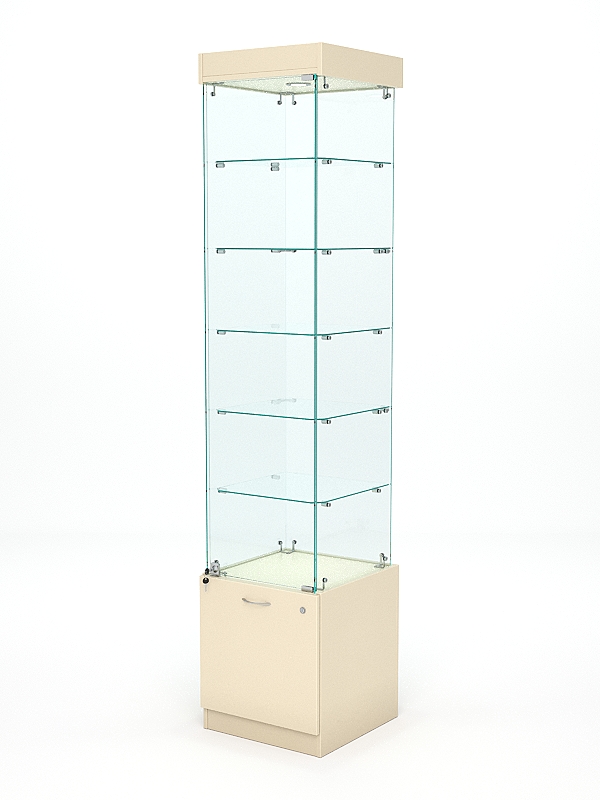 Витрина стеклянная КРИСТАЛЛ №502 (с дверкой, задняя стенка - стекло), Крем Вайс