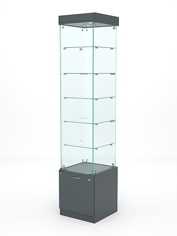 Витрина стеклянная КРИСТАЛЛ №502 (с дверкой, задняя стенка - стекло), Темно-Серый