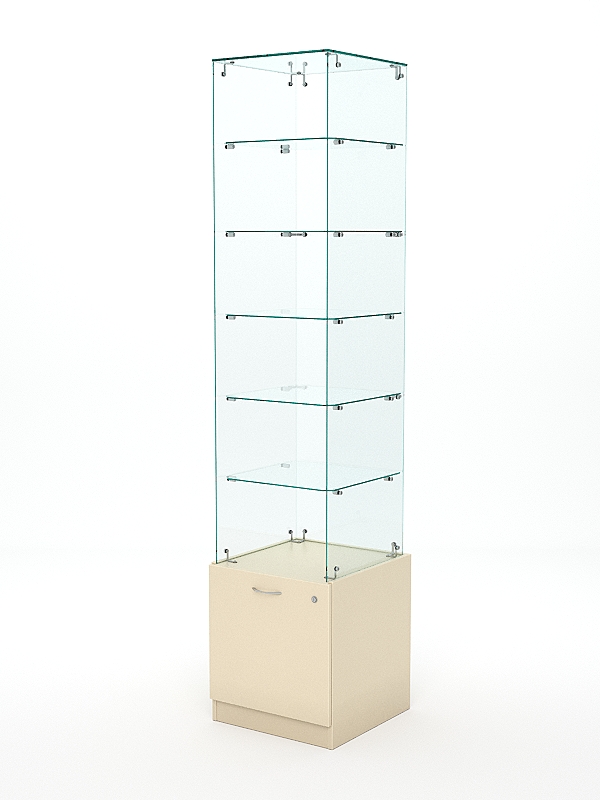 Витрина стеклянная КРИСТАЛЛ №606 (без дверки, задняя стенка - стекло), Крем Вайс