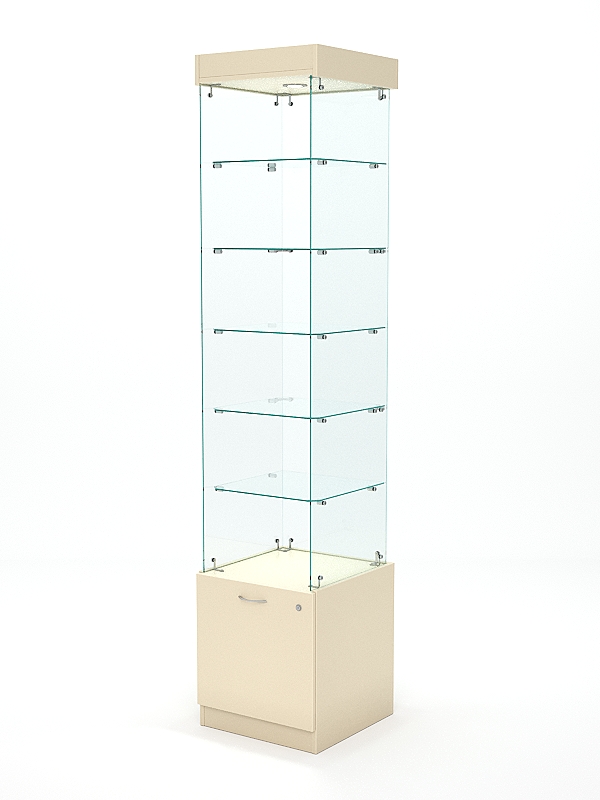 Витрина стеклянная КРИСТАЛЛ №602 (без дверки, задняя стенка - стекло), Крем Вайс