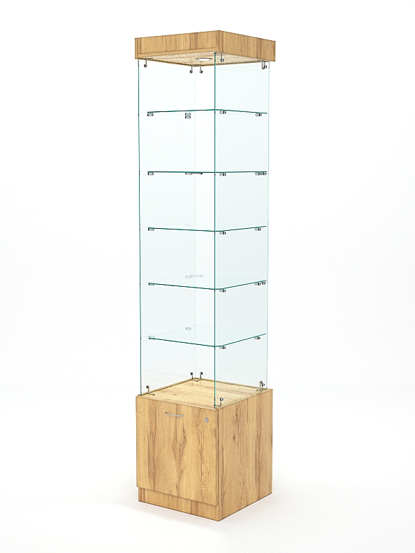 Витрина стеклянная КРИСТАЛЛ №602 (без дверки, задняя стенка - стекло), Дуб Золотистый