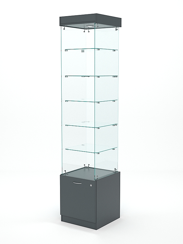 Витрина стеклянная КРИСТАЛЛ №602 (без дверки, задняя стенка - стекло), Темно-Серый