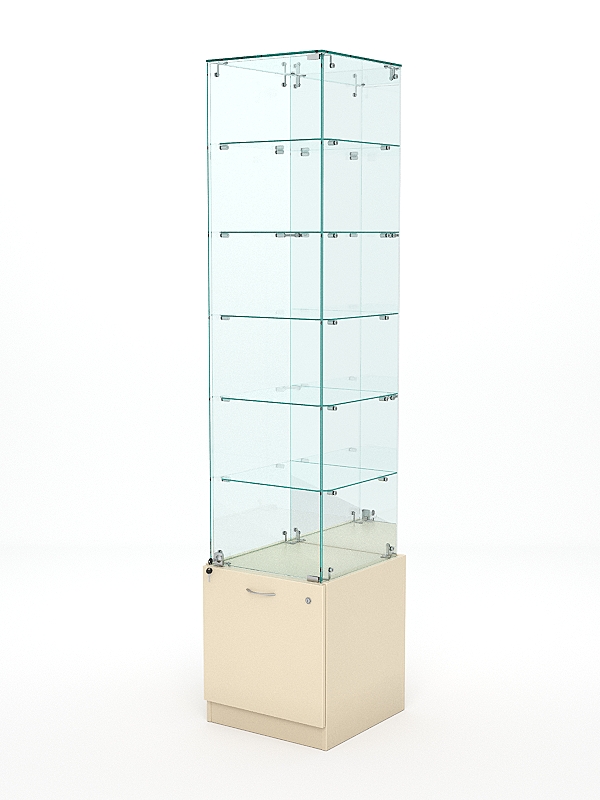 Витрина стеклянная КРИСТАЛЛ №508 (с дверкой, задняя стенка - зеркало), Крем Вайс