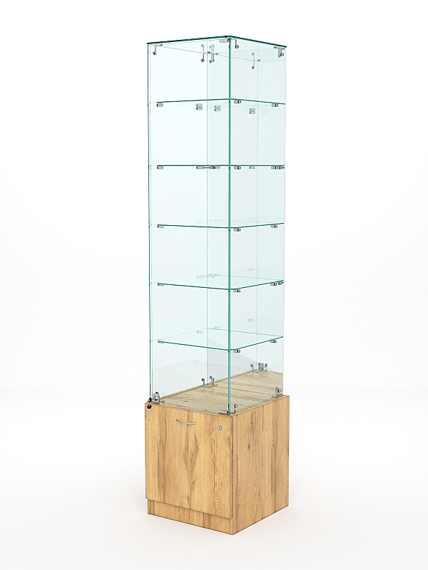 Витрина стеклянная КРИСТАЛЛ №508 (с дверкой, задняя стенка - зеркало), Дуб Золотистый
