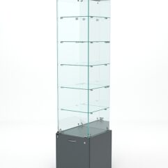 Витрина стеклянная КРИСТАЛЛ №504 (с дверкой, задняя стенка - зеркало), Темно-Серый