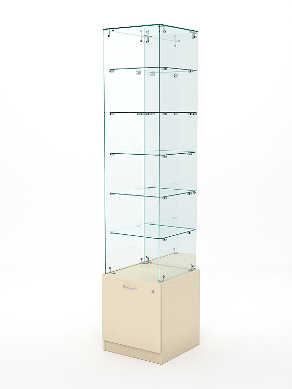 Витрина стеклянная КРИСТАЛЛ №608 (без дверки, задняя стенка - зеркало), Крем Вайс