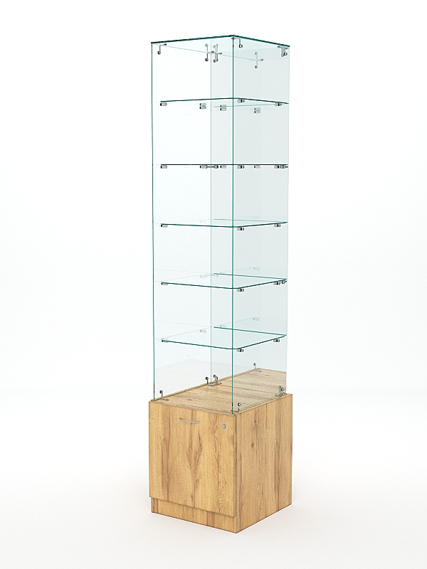 Витрина стеклянная КРИСТАЛЛ №608 (без дверки, задняя стенка - зеркало), Дуб Золотистый