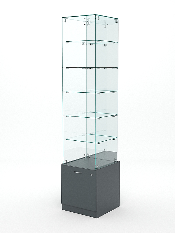 Витрина стеклянная КРИСТАЛЛ №608 (без дверки, задняя стенка - зеркало), Темно-Серый