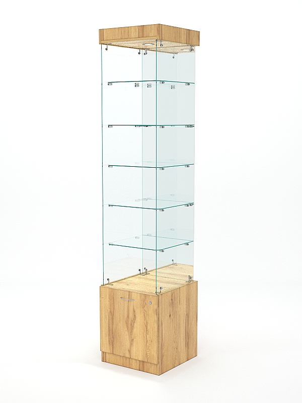 Витрина стеклянная КРИСТАЛЛ №604 (без дверки, задняя стенка - зеркало), Дуб Золотистый