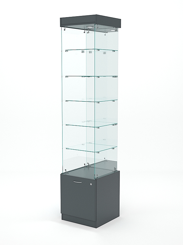 Витрина стеклянная КРИСТАЛЛ №604 (без дверки, задняя стенка - зеркало), Темно-Серый