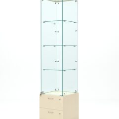 Витрина стеклянная ХРУСТАЛЬ №2 (с дверкой, задняя стенка - стекло), Крем Вайс