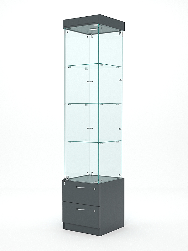 Витрина стеклянная ХРУСТАЛЬ №2 (с дверкой, задняя стенка - стекло), Темно-Серый
