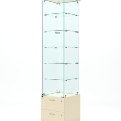 Витрина стеклянная ХРУСТАЛЬ №502 (с дверкой, задняя стенка - стекло), Крем Вайс