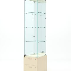 Витрина стеклянная ХРУСТАЛЬ №4 (с дверкой, задняя стенка - зеркало), Крем Вайс