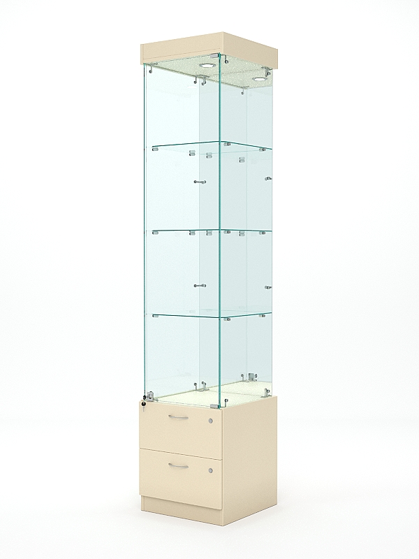 Витрина стеклянная ХРУСТАЛЬ №4 (с дверкой, задняя стенка - зеркало), Крем Вайс