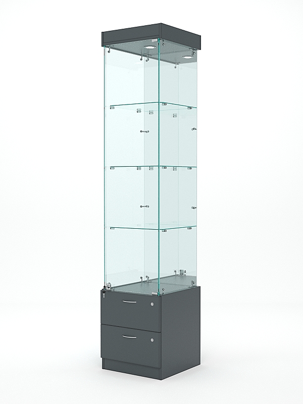 Витрина стеклянная ХРУСТАЛЬ №4 (с дверкой, задняя стенка - зеркало), Темно-Серый