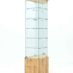 Витрина стеклянная ХРУСТАЛЬ №504 (с дверкой, задняя стенка - зеркало), Дуб Золотистый