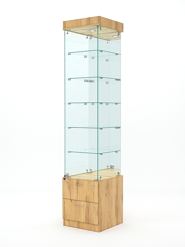 Витрина стеклянная ХРУСТАЛЬ №504 (с дверкой, задняя стенка - зеркало), Дуб Золотистый