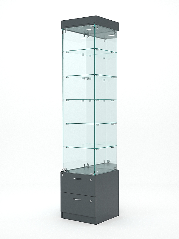 Витрина стеклянная ХРУСТАЛЬ №504 (с дверкой, задняя стенка - зеркало), Темно-Серый