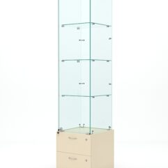 Витрина стеклянная ХРУСТАЛЬ №6 (с дверкой, задняя стенка - стекло), Крем Вайс