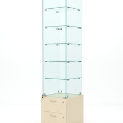 Витрина стеклянная ХРУСТАЛЬ №506 (с дверкой, задняя стенка - стекло), Крем Вайс