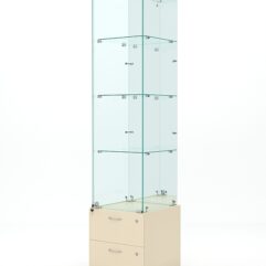 Витрина стеклянная ХРУСТАЛЬ №8 (с дверкой, задняя стенка - зеркало), Крем Вайс