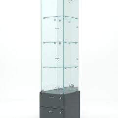 Витрина стеклянная ХРУСТАЛЬ №8 (с дверкой, задняя стенка - зеркало), Темно-Серый