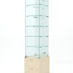 Витрина стеклянная ХРУСТАЛЬ №508 (с дверкой, задняя стенка - зеркало), Крем Вайс