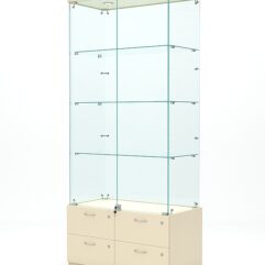 Витрина стеклянная ХРУСТАЛЬ №1 (с дверками, задняя стенка - стекло), Крем Вайс