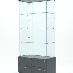 Витрина стеклянная ХРУСТАЛЬ №1 (с дверками, задняя стенка - стекло), Темно-Серый
