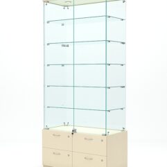 Витрина стеклянная ХРУСТАЛЬ №501 (с дверками, задняя стенка - стекло), Крем Вайс