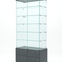 Витрина стеклянная ХРУСТАЛЬ №501 (с дверками, задняя стенка - стекло), Темно-Серый